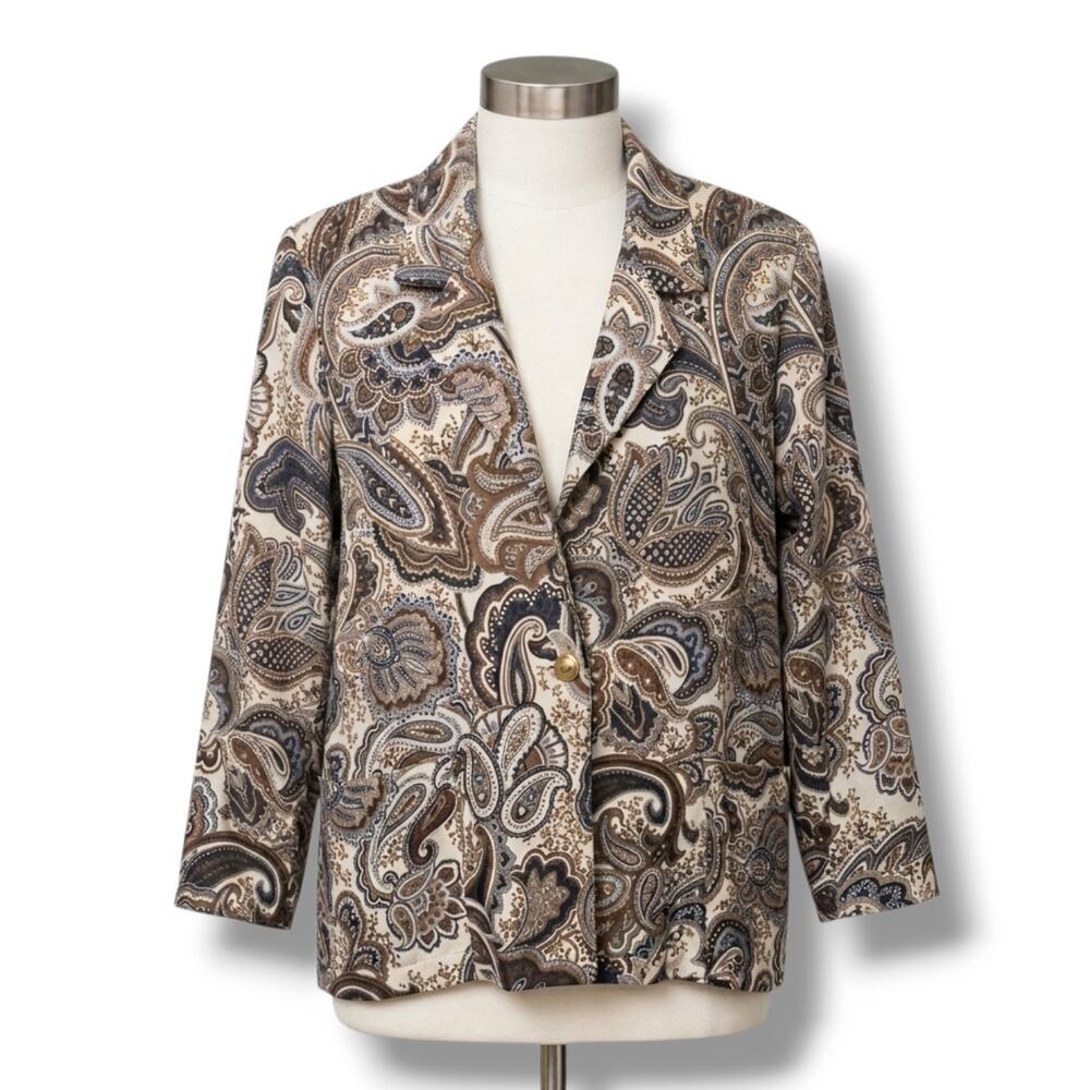 Blair Boutique Women's Size L Cocoa Paisley Single Button Blazer Jacket